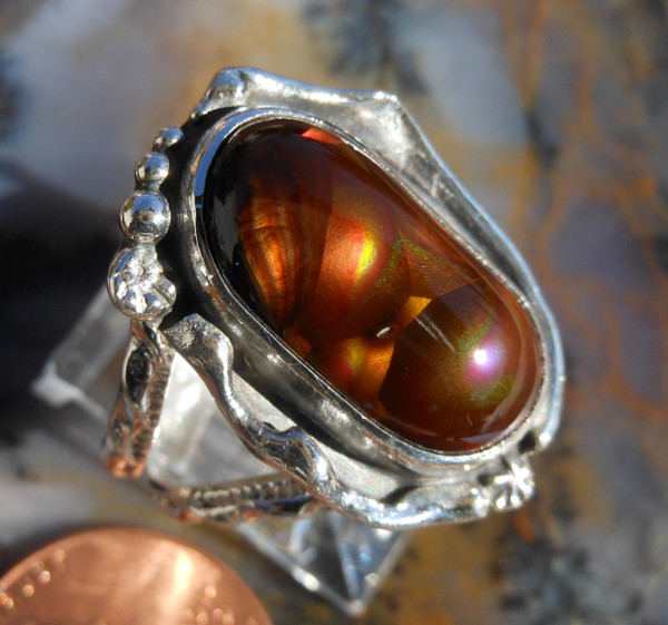 Sterling Silver and Slaughter Camp AZ Fire Agate Gem ring sz D115