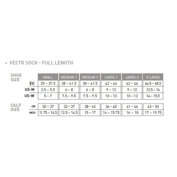 2XU Vectr Light Cushion Full-Length Compression Socks - Size Chart