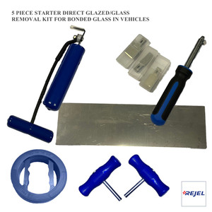 5 PIECE STARTER DIRECT GLAZED, GLASS REMOVAL KIT, FOR BONDED GLASS IN VEHICLES 5 PIECE STARTER DIRECT GLAZED, GLASS REMOVAL KIT, FOR BONDED GLASS IN VEHICLES