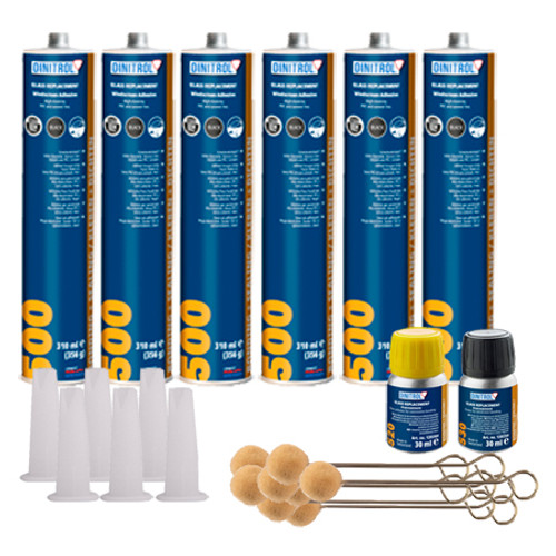 6 x DINITROL 500 WINDSCREEN FITTING KIT BONDING ADHESIVE GLUE SEALANT GLASS OEM