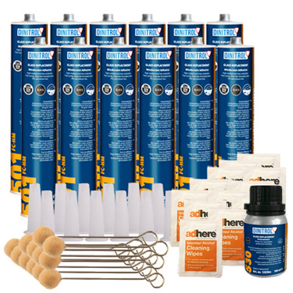 12 X DINITROL 501 FAST CURE WINDSCREEN FITTING KIT WITH WIPE, BONDING ADH SEALANT OEM