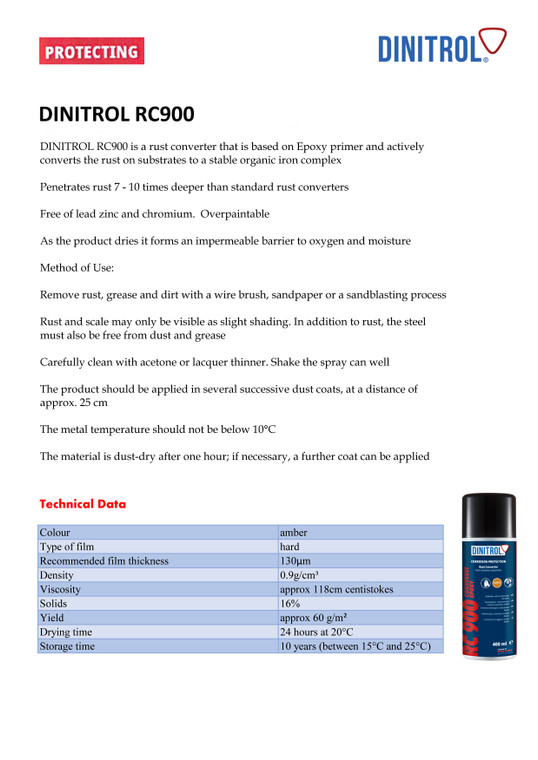 Dinitrol RC900 Rost-Umwandler & Grundierung 2 x 400 ml Aerosol mit 600 mm Verlängerung Spray Düse