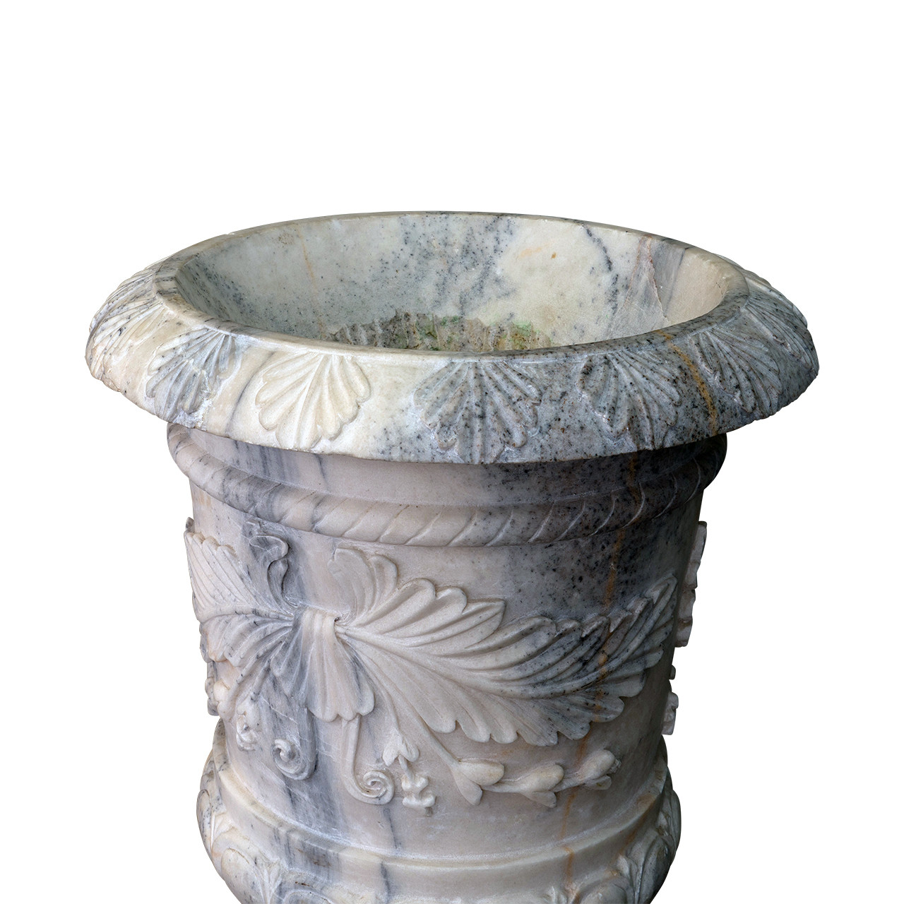 Neoclassical Style White Marble Urns on Columns - PAIR