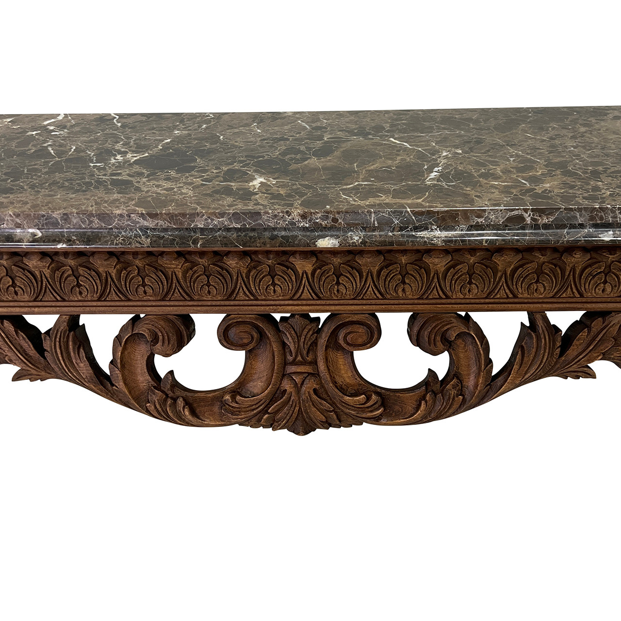 Irish Style Carved Consoles w/ Marble Tops - PAIR
