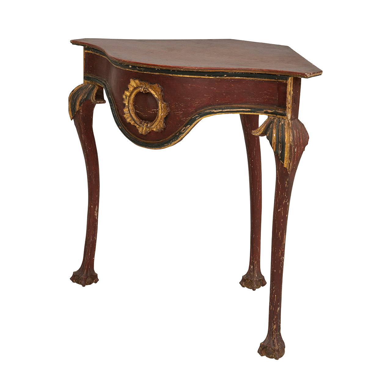Italian Baroque Painted Wood Corner Table, Antique