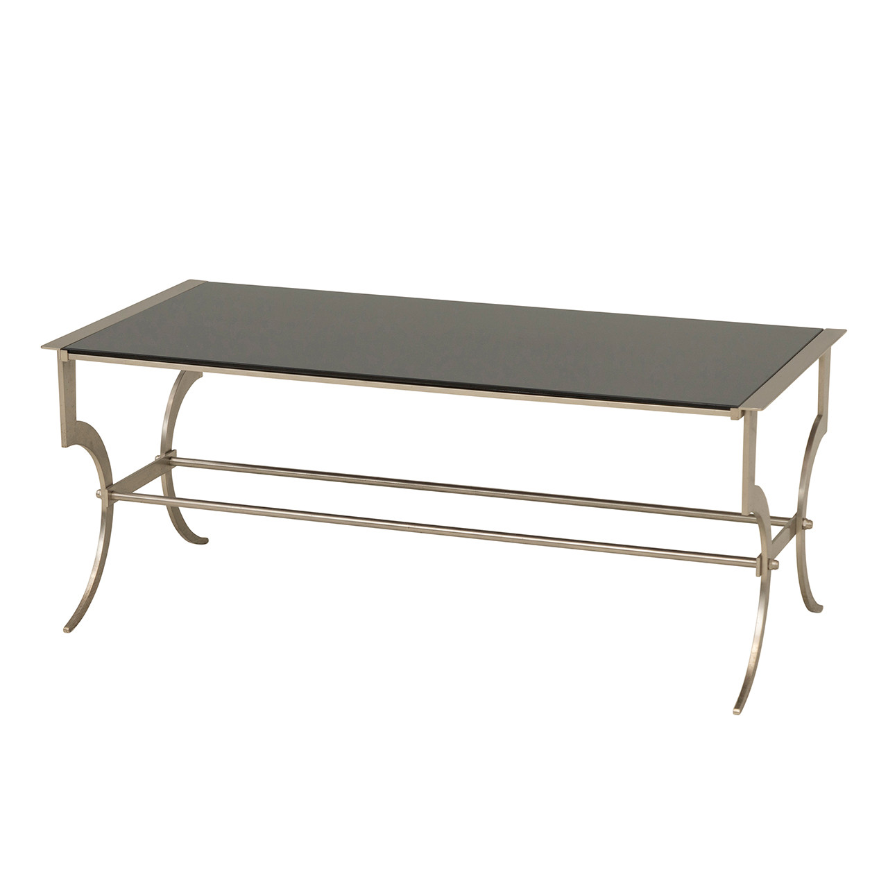 Klismos Cocktail Table in Brushed Steel & Black Glass