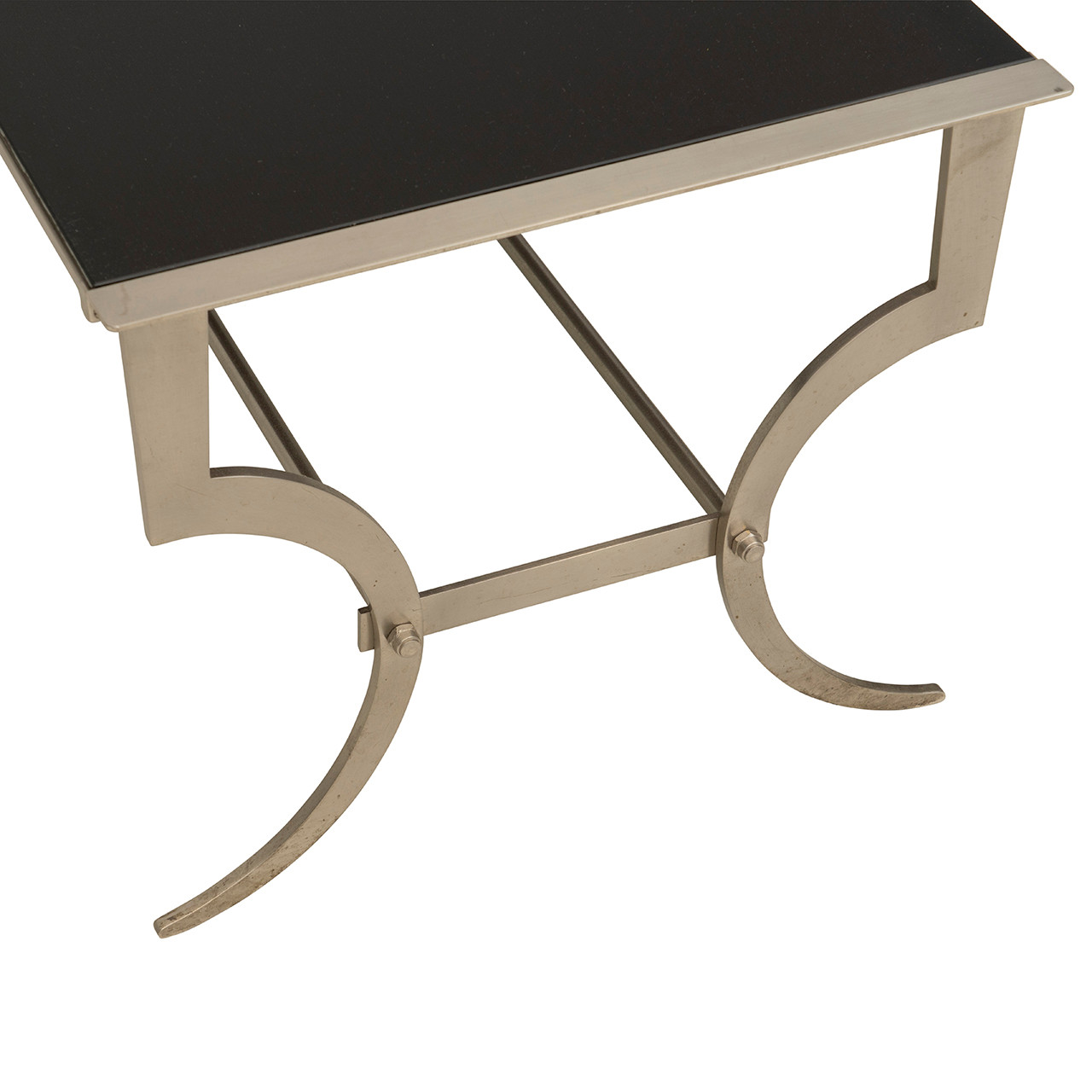 Klismos Cocktail Table in Brushed Steel & Black Glass