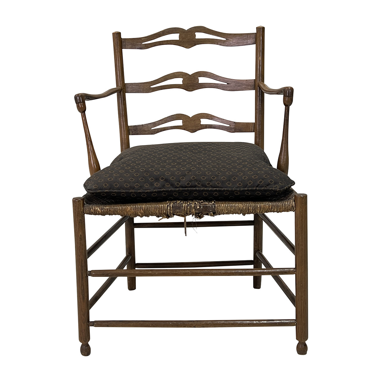 Antique American Slat Back Arm Chair with Rush Seat