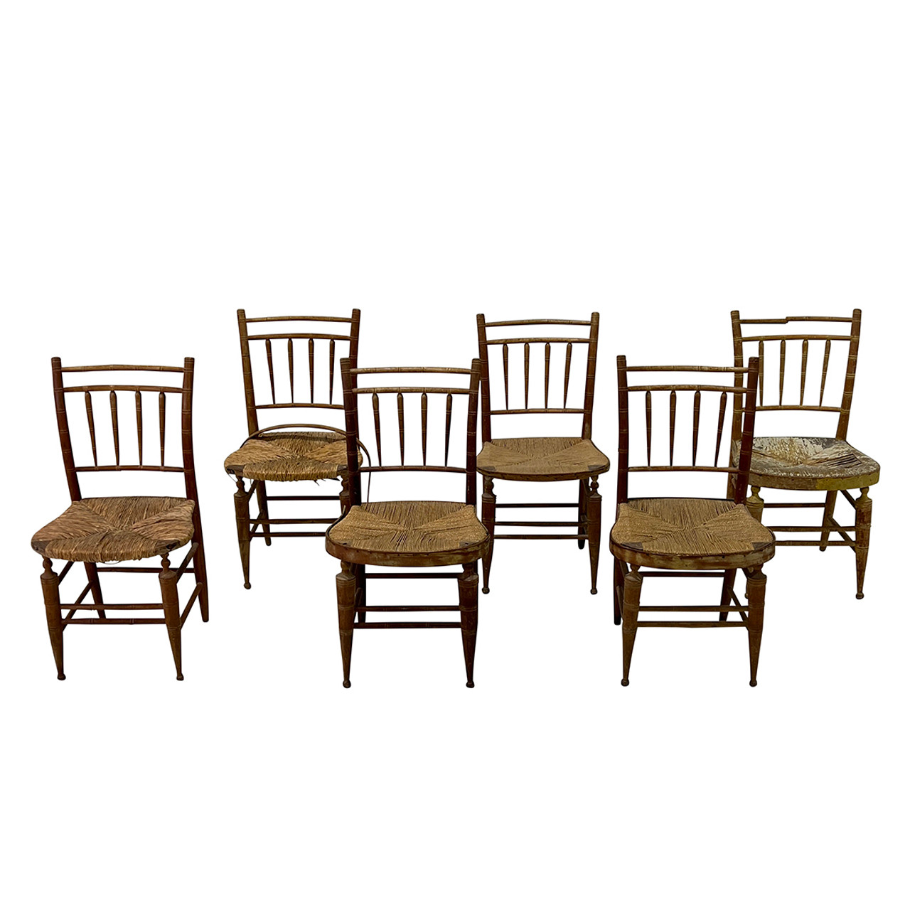 Antique Sheraton Chairs w/ Rush Seats - S/6