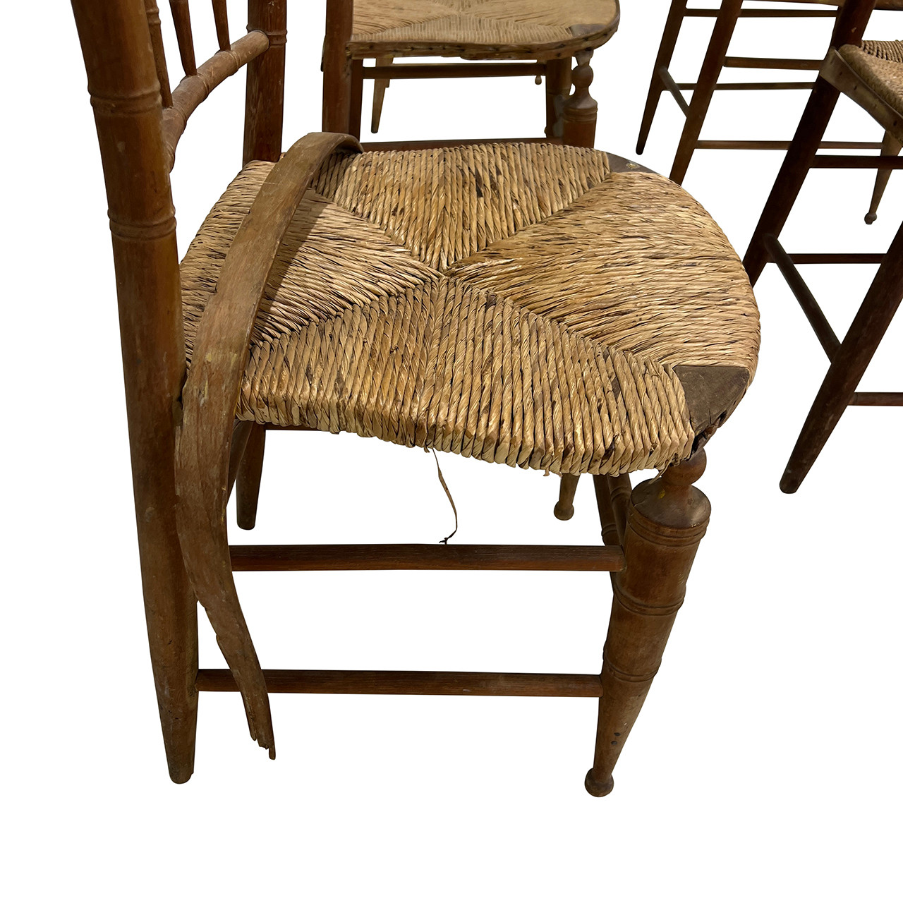 Antique Sheraton Chairs w/ Rush Seats - S/6