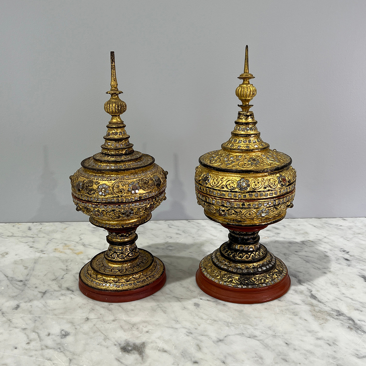 Thai Gilt & Jeweled Offering Vessels 19th C. - PAIR #2