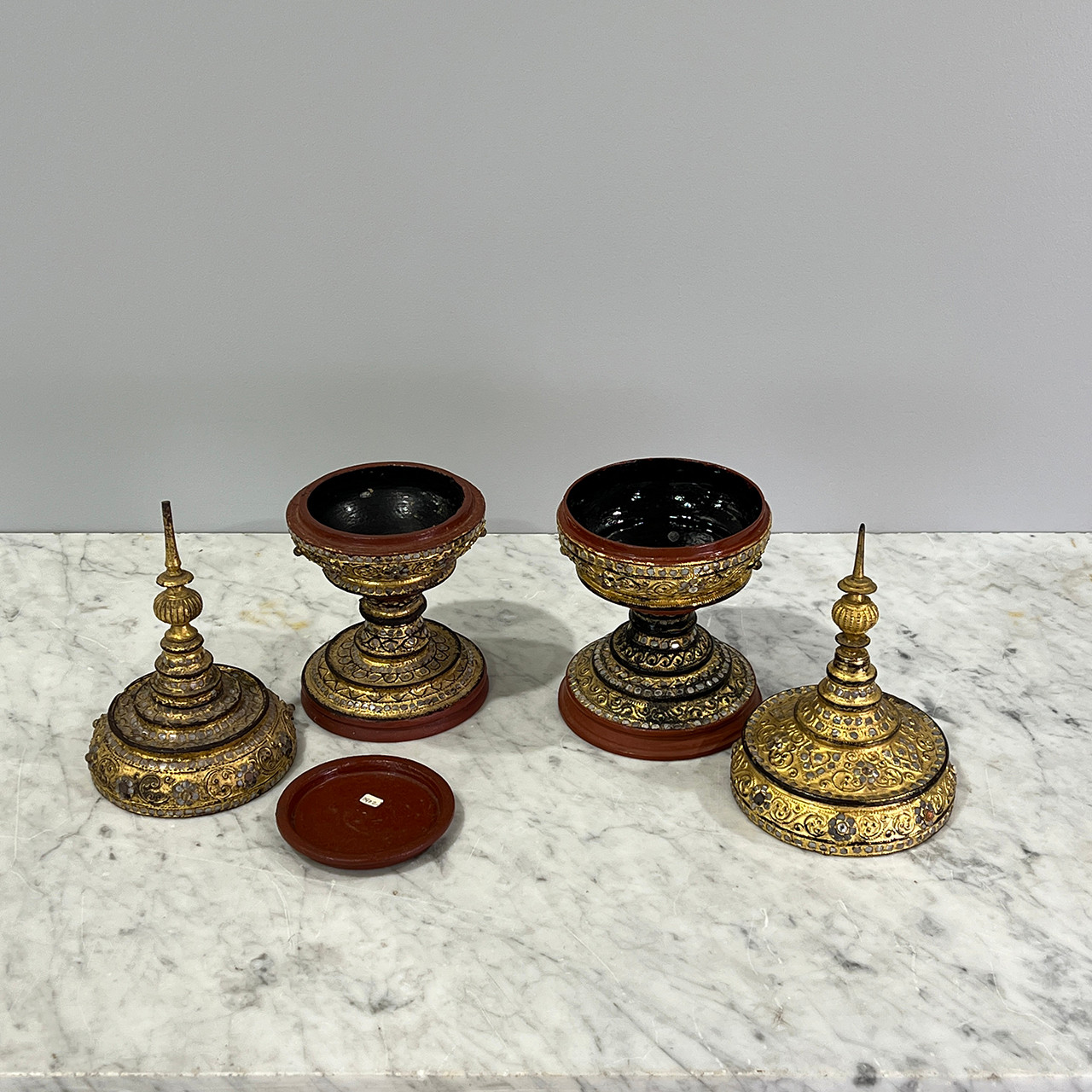 Thai Gilt & Jeweled Offering Vessels 19th C. - PAIR #2