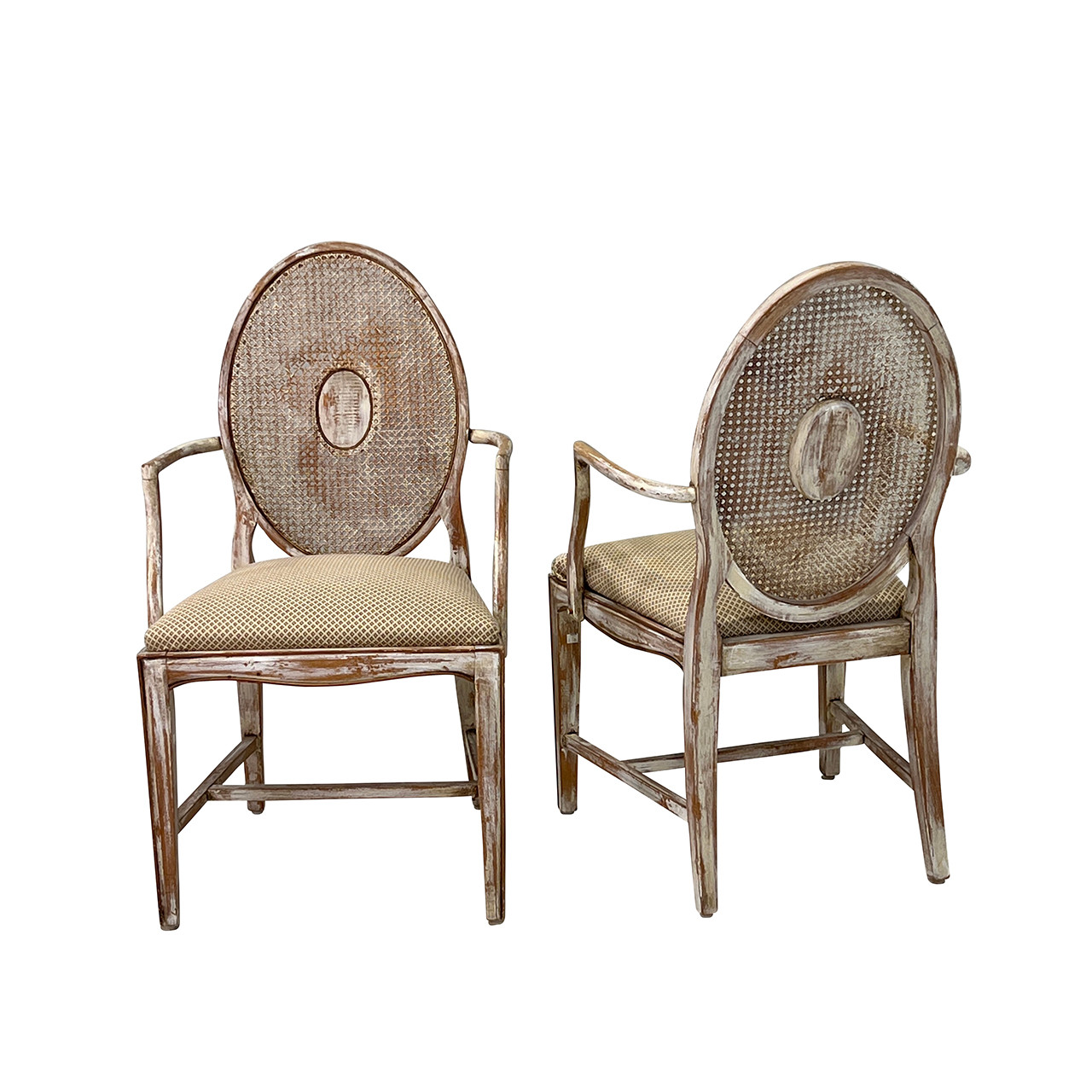 Neoclassical Style Oval Back Cane Armchair - PAIR
