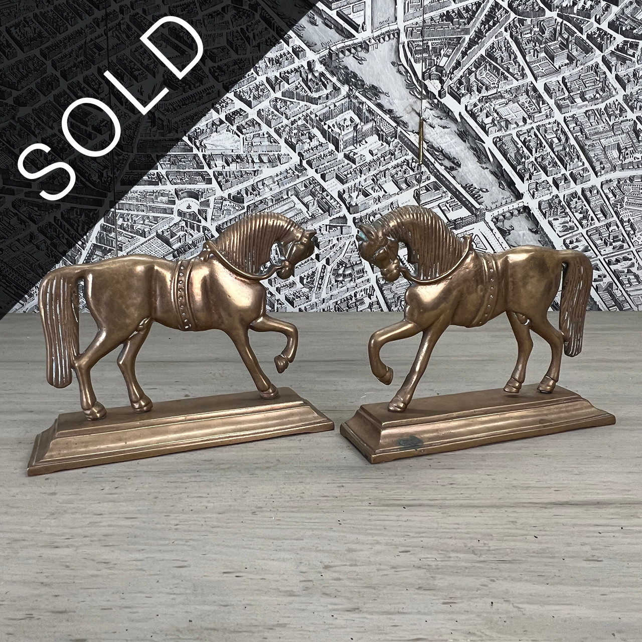 Brass Bookends in Equestrian Motif