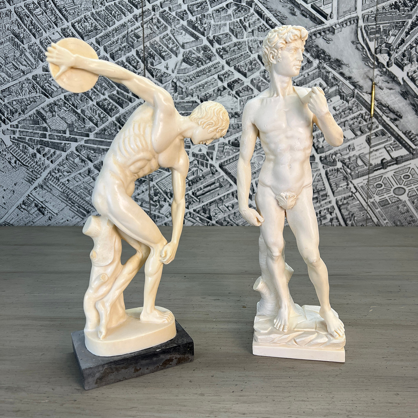 A. Santini Cast Statues of David & Discobolus - Set of 2