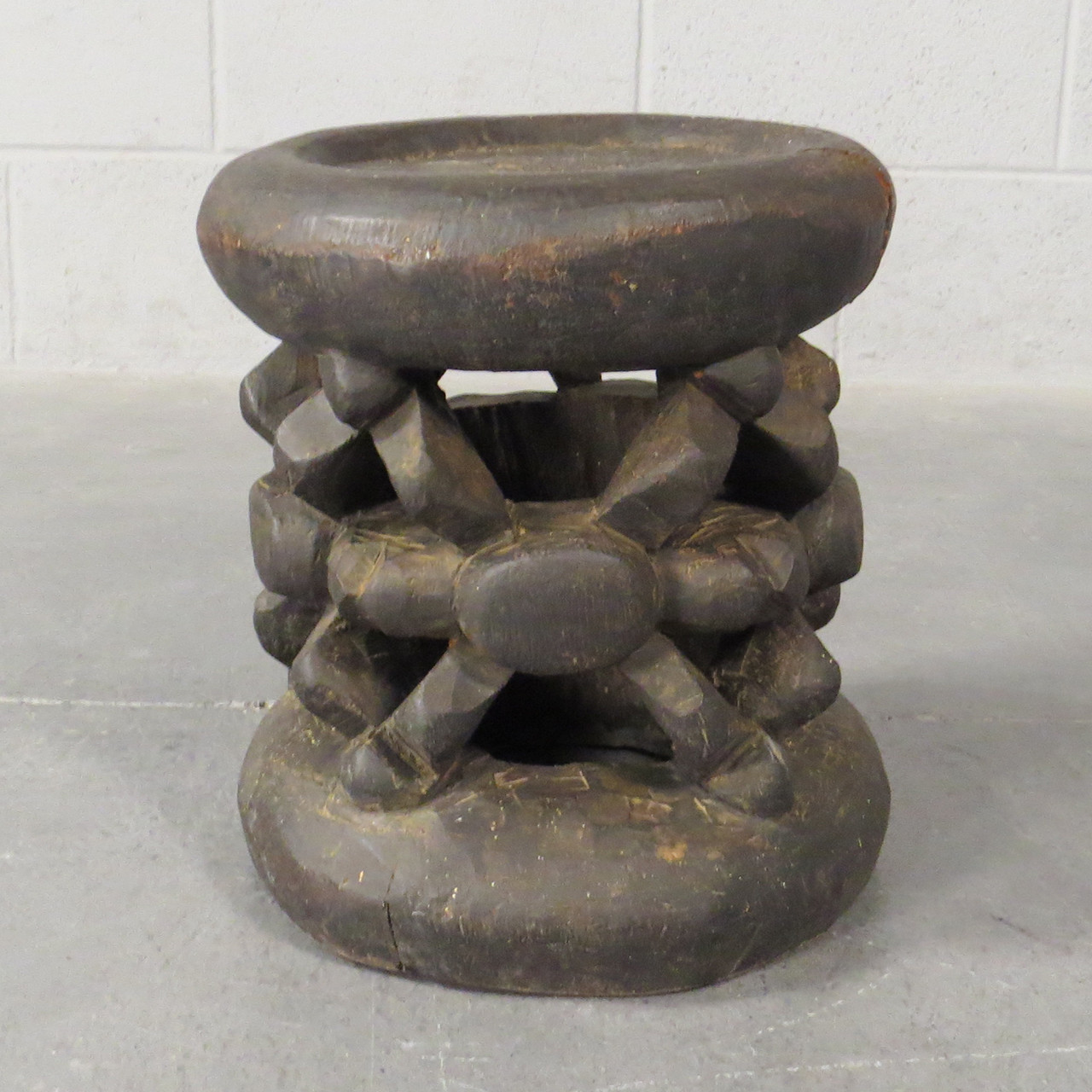 Vintage Carved Wood African Drum Table/Stool #1