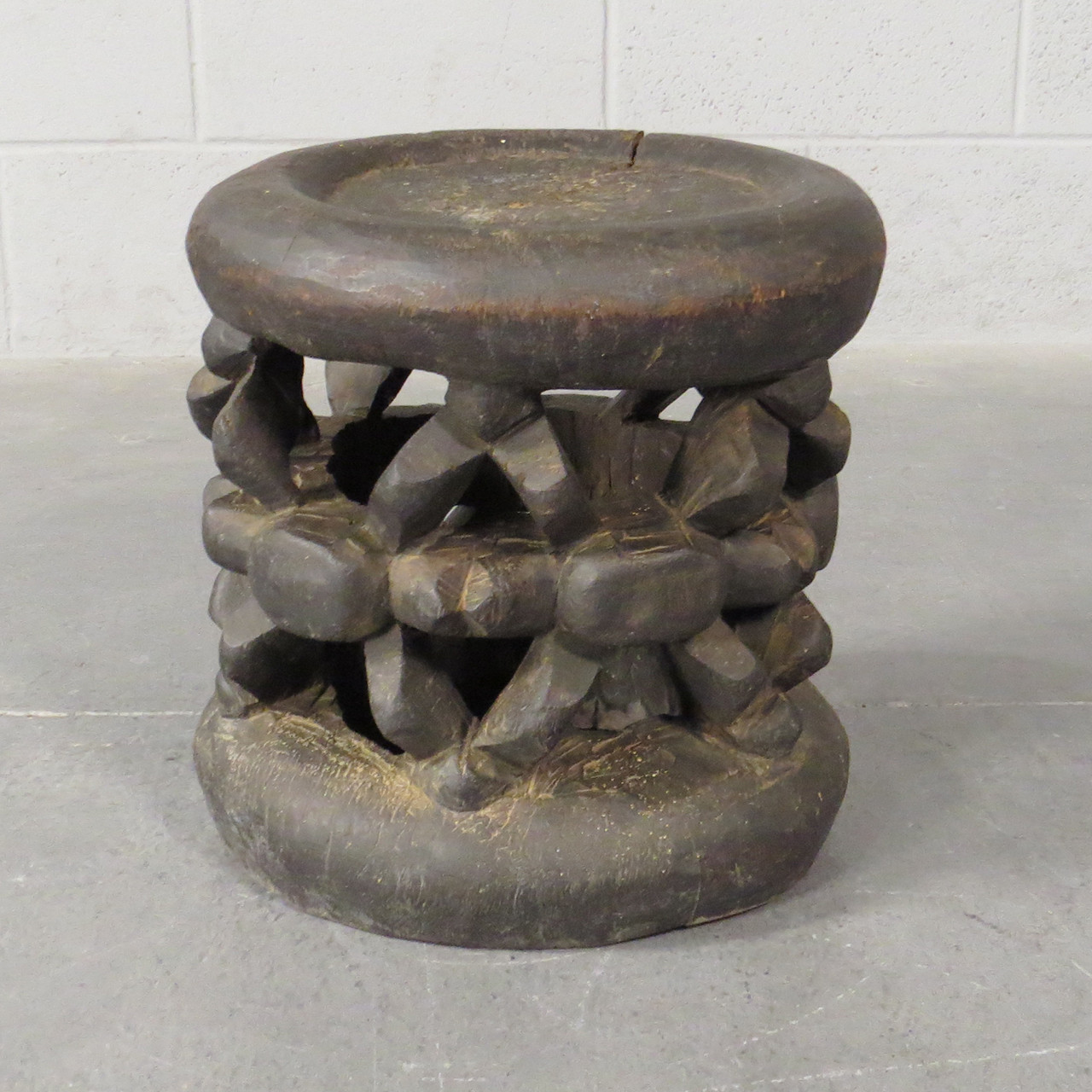 Vintage Carved Wood African Drum Table/Stool #1