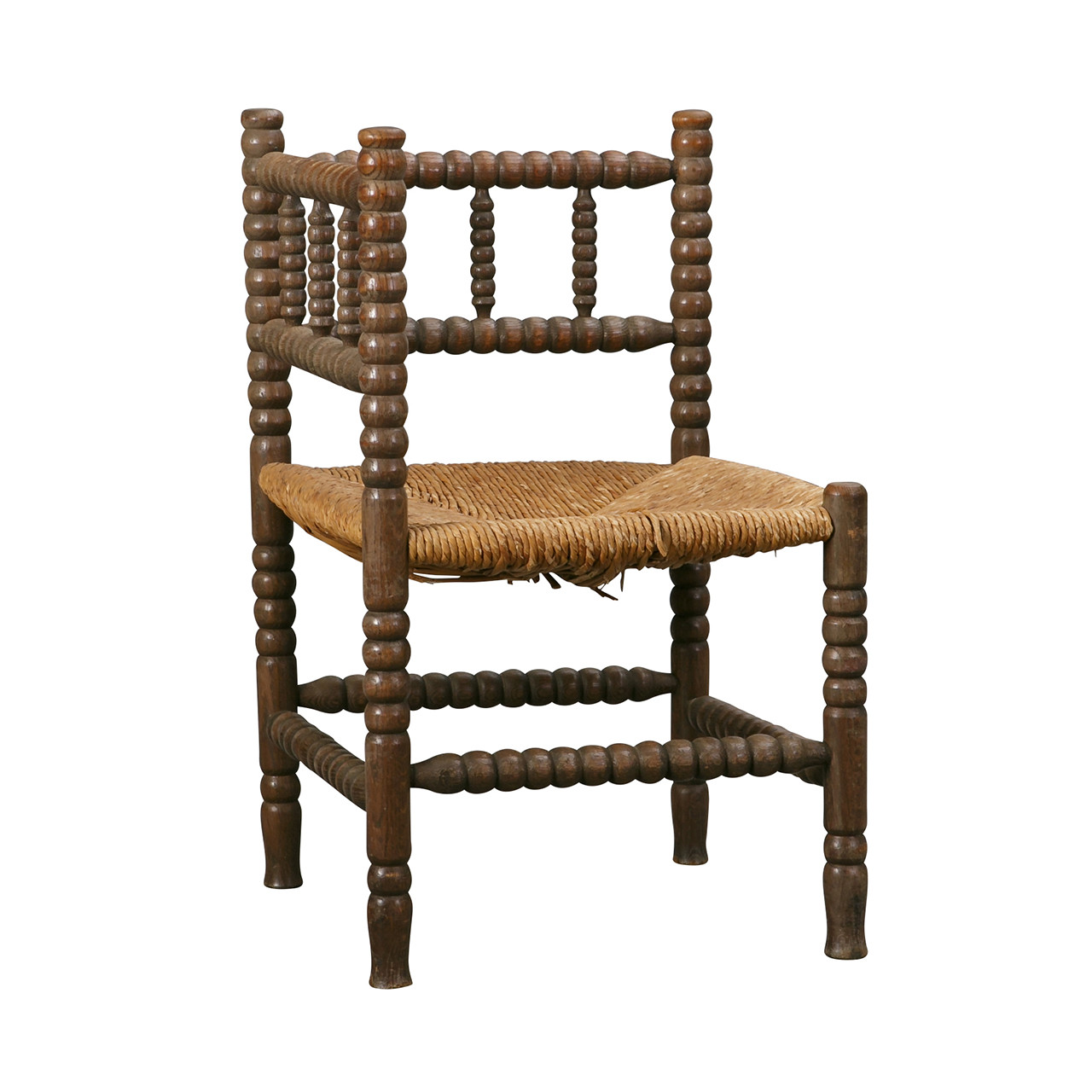 Vintage English Bobbin & Rush Corner Chair #1