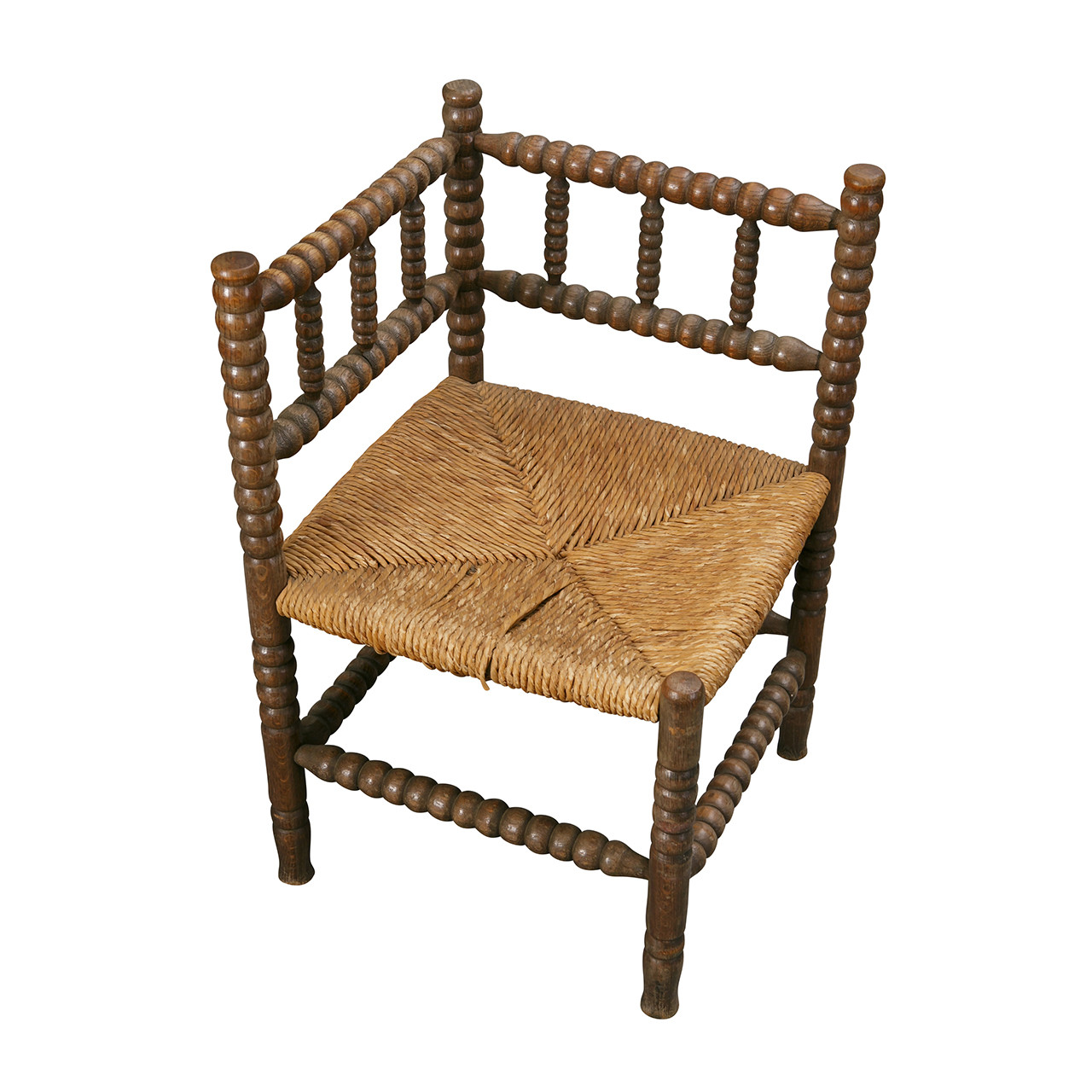 Vintage English Bobbin & Rush Corner Chair #1