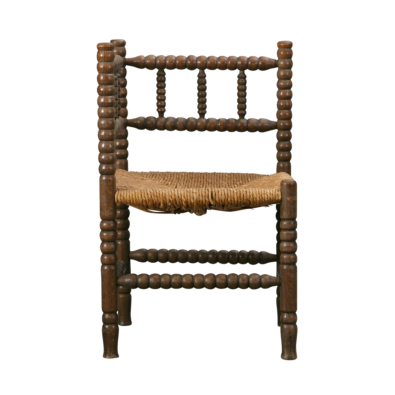 Vintage English Bobbin & Rush Corner Chair #1
