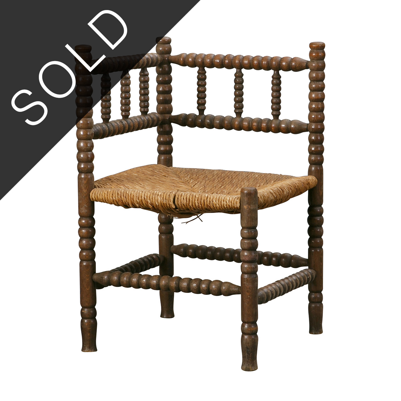 Vintage English Bobbin & Rush Corner Chair #1