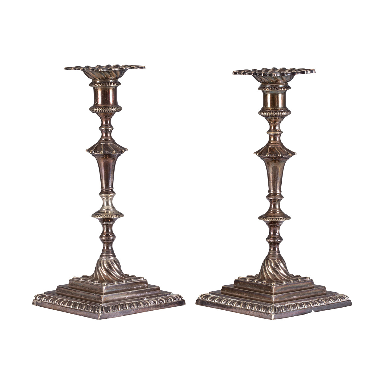Antique Sheffield Silverplate Candlesticks, PAIR