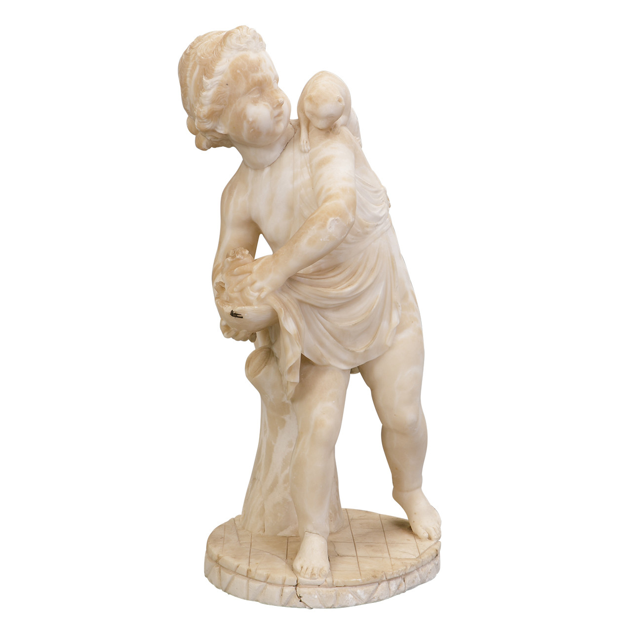 Carved Marble Figure of Putto with Cat