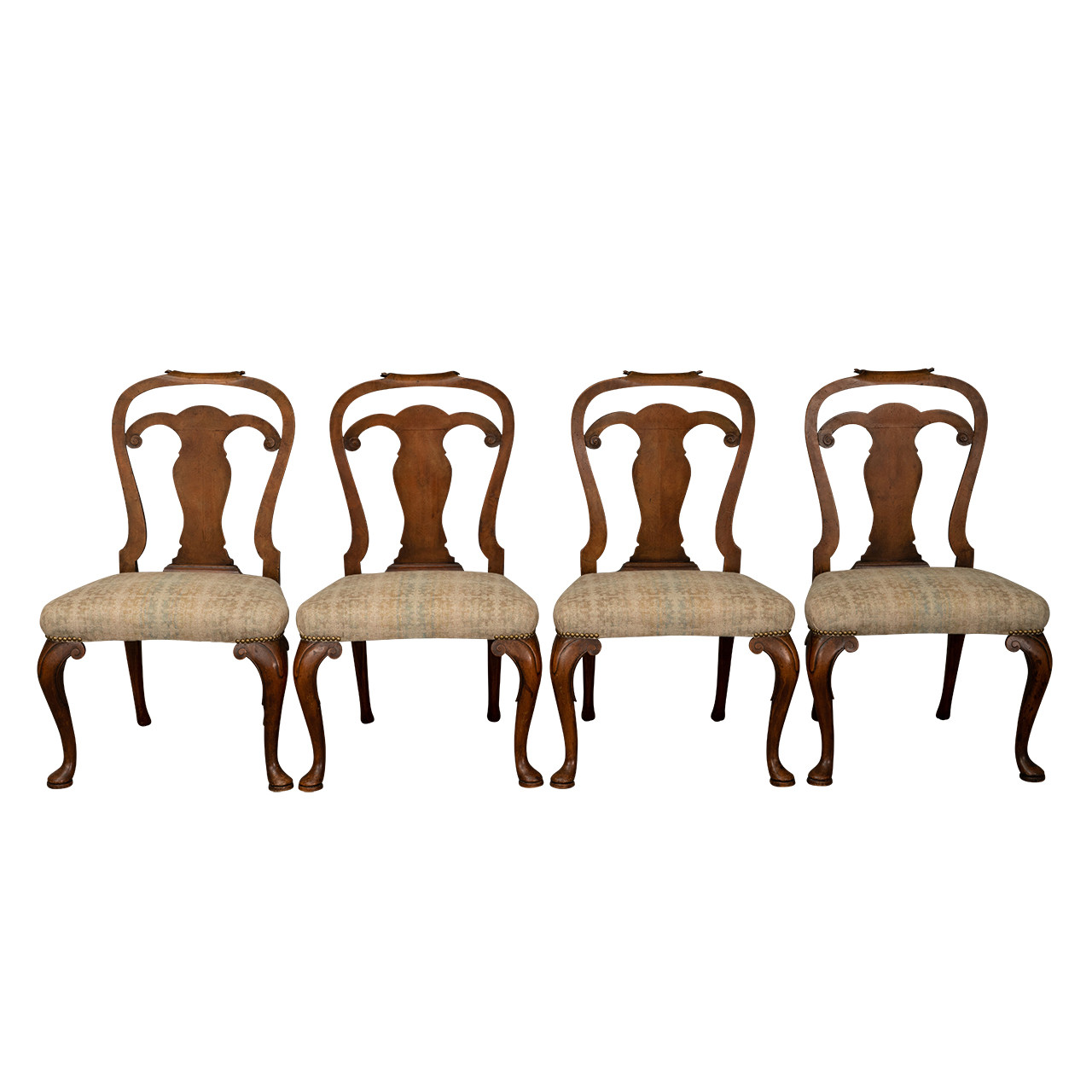 Antique George II Beech & Walnut Dining Chairs Circa 1890 - S/4
