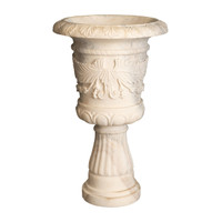 Neoclassical Style White Marble Urns on Columns - PAIR