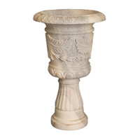 Neoclassical Style White Marble Urns on Columns - PAIR