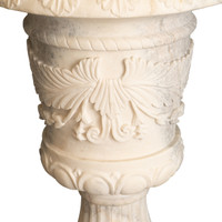 Neoclassical Style White Marble Urns on Columns - PAIR