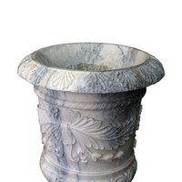 Neoclassical Style White Marble Urns on Columns - PAIR