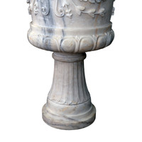 Neoclassical Style White Marble Urns on Columns - PAIR