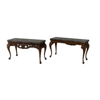 Irish Style Carved Consoles w/ Marble Tops - PAIR