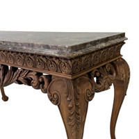 Irish Style Carved Consoles w/ Marble Tops - PAIR
