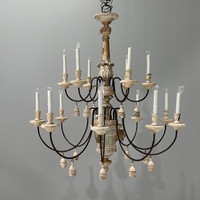 Large Scale Carved Wood & Metal Chandelier, Italian