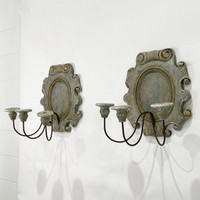 Gustavian Carved & Painted Three Arm Sconces - PAIR