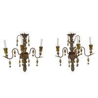 Carved & Gilded Three Arm Sconces - Pair