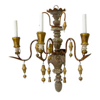 Carved & Gilded Three Arm Sconces - Pair