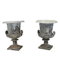 Neoclassical Lead Garden Urns - Pair