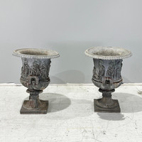 Neoclassical Lead Garden Urns - Pair
