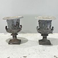 Neoclassical Lead Garden Urns - Pair