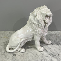White Glazed Ceramic Lion