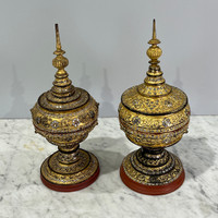 Thai Gilt & Jeweled Offering Vessels 19th C. - PAIR #2