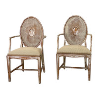 Neoclassical Style Oval Back Cane Armchair - PAIR