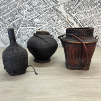 Antique Philippine Rattan Baskets - Set of 3