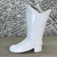 Italian White Glazed Ceramic Boot Vase