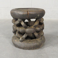 Vintage Carved Wood African Drum Table/Stool #1