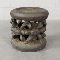Vintage Carved Wood African Drum Table/Stool #1