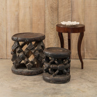 Vintage Carved Wood African Drum Table/Stool #1